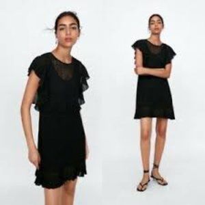 Zara Knitted Ruffle Mini Black Dress